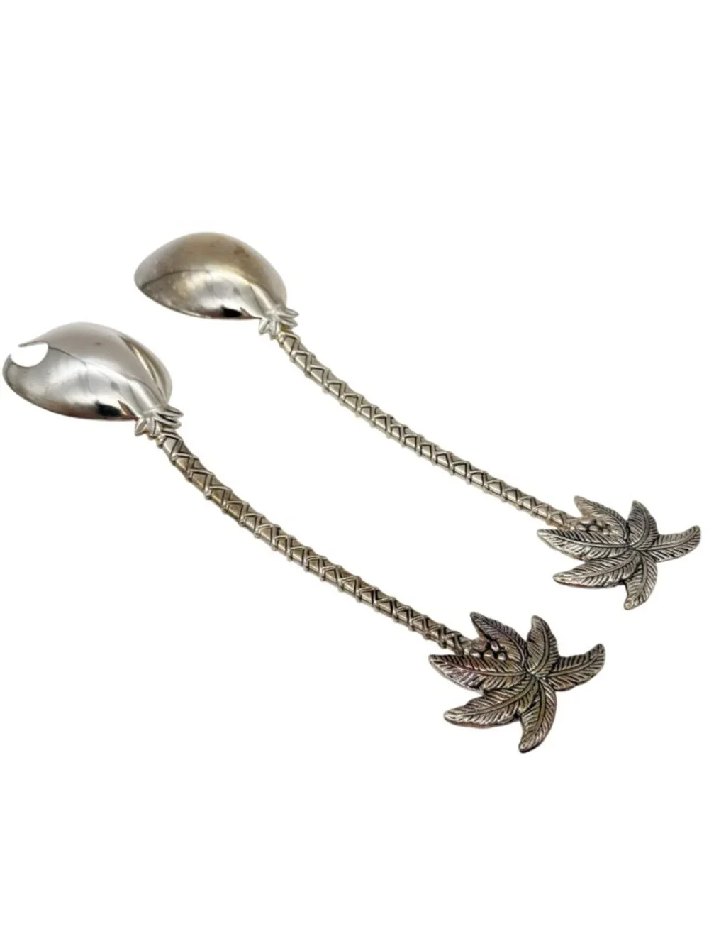 Godinger Palm Tree Salad Servers Silver Plate Fork & Spoon 12.5